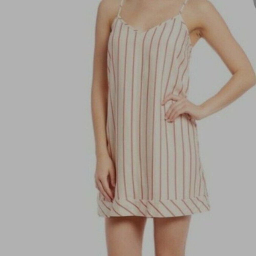 GIANNI BINI Cream Red Stripe Sleeveless Spaghetti Strap Shift Dress Size Medium